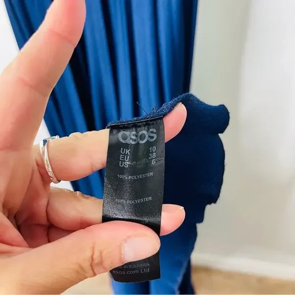 ASOS blue navy pleated tank cross wedding evening stretchy maxi dress 6 - Picture 7 of 9